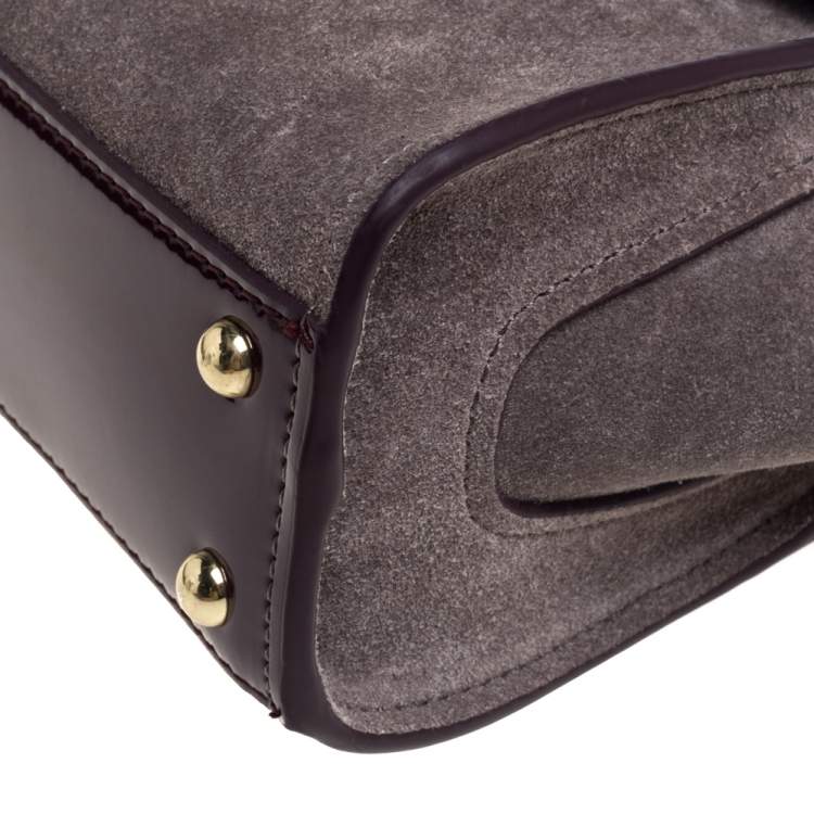 مملوكة مسبقًا Zac Posen Grey/Burgundy Suede and Patent Leather Mini Eartha Iconic Top Handle Bag