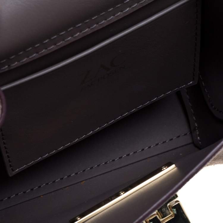 مملوكة مسبقًا Zac Posen Grey/Burgundy Suede and Patent Leather Mini Eartha Iconic Top Handle Bag