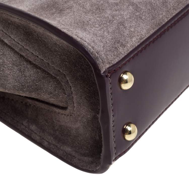 مملوكة مسبقًا Zac Posen Grey/Burgundy Suede and Patent Leather Mini Eartha Iconic Top Handle Bag