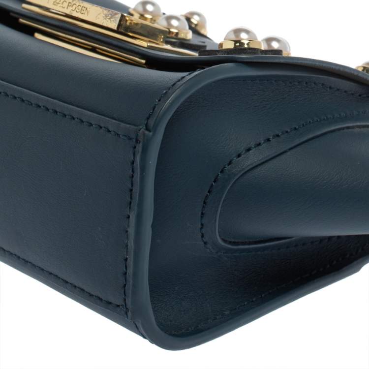 مملوكة مسبقًا ZAC Zac Posen Dark Blue Leather Mini Faux Pearl Eartha Crossbody Bag