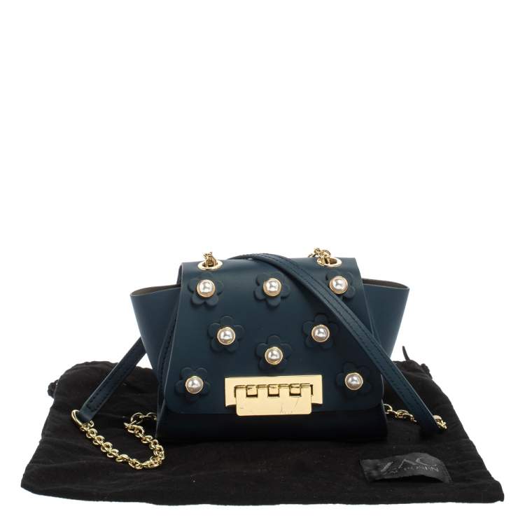 مملوكة مسبقًا ZAC Zac Posen Dark Blue Leather Mini Faux Pearl Eartha Crossbody Bag