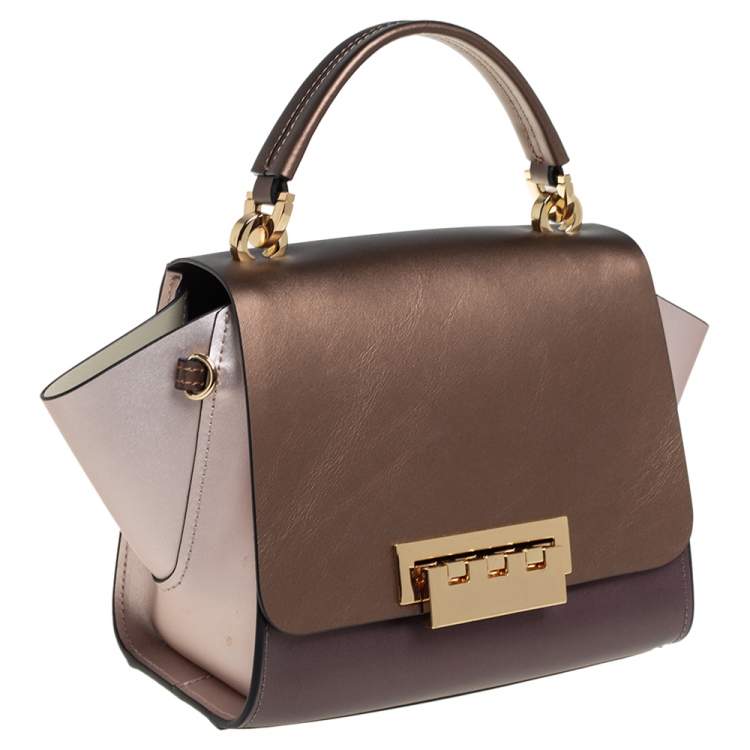 Pre Owned Zac Posen Metallic Pink and Bronze Leather Eartha Top Handle Bag