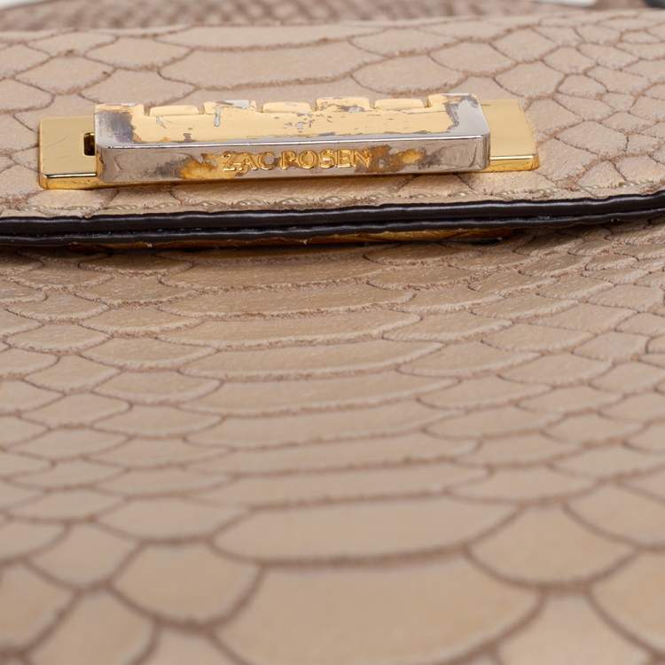 مملوكة مسبقًا Zac Posen Beige Croc Embossed Leather Mini Eartha Top Handle Bag