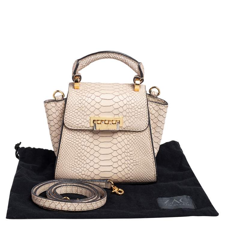مملوكة مسبقًا Zac Posen Beige Croc Embossed Leather Mini Eartha Top Handle Bag