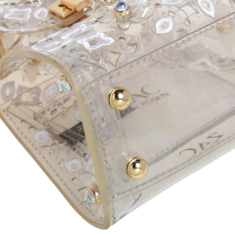 Pre Owned Zac Posen Clear PVC Floral Appliqué Embellished Mini Eartha Top Handle Bag