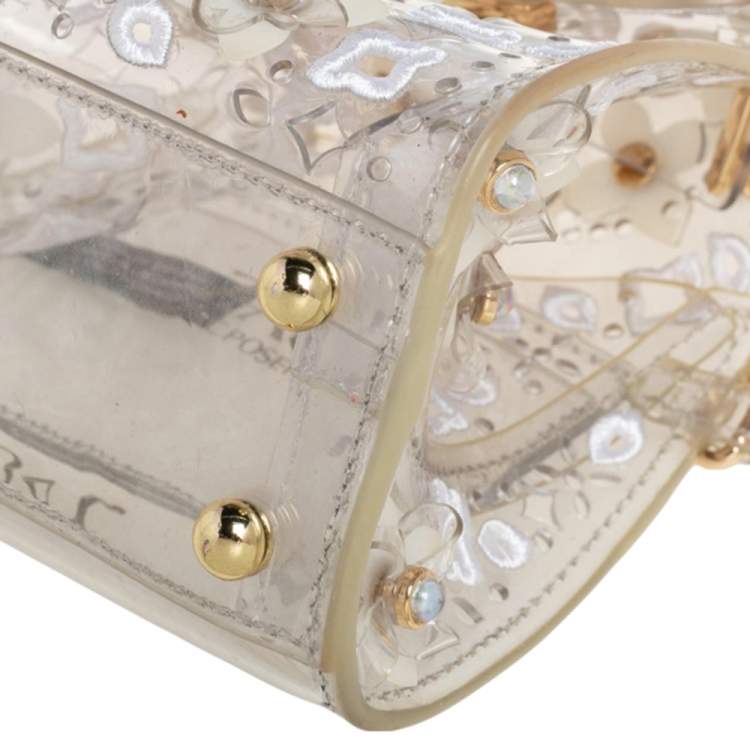 Pre Owned Zac Posen Clear PVC Floral Appliqué Embellished Mini Eartha Top Handle Bag