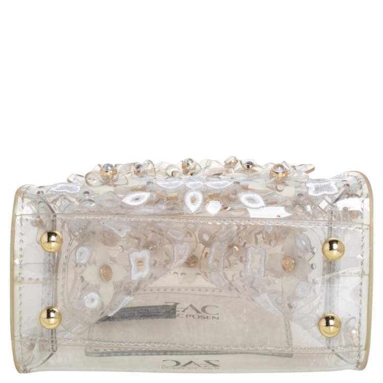 Pre Owned Zac Posen Clear PVC Floral Appliqué Embellished Mini Eartha Top Handle Bag