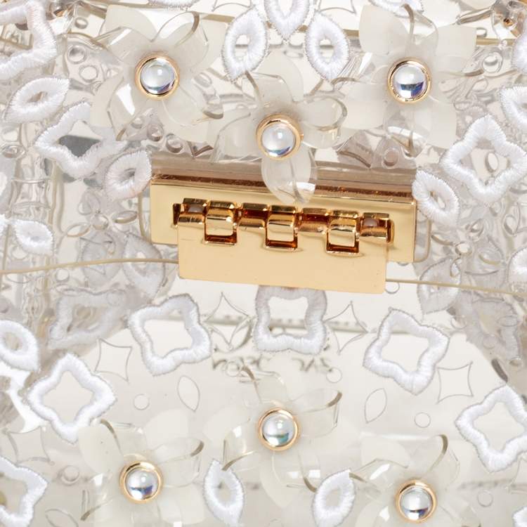 Pre Owned Zac Posen Clear PVC Floral Appliqué Embellished Mini Eartha Top Handle Bag