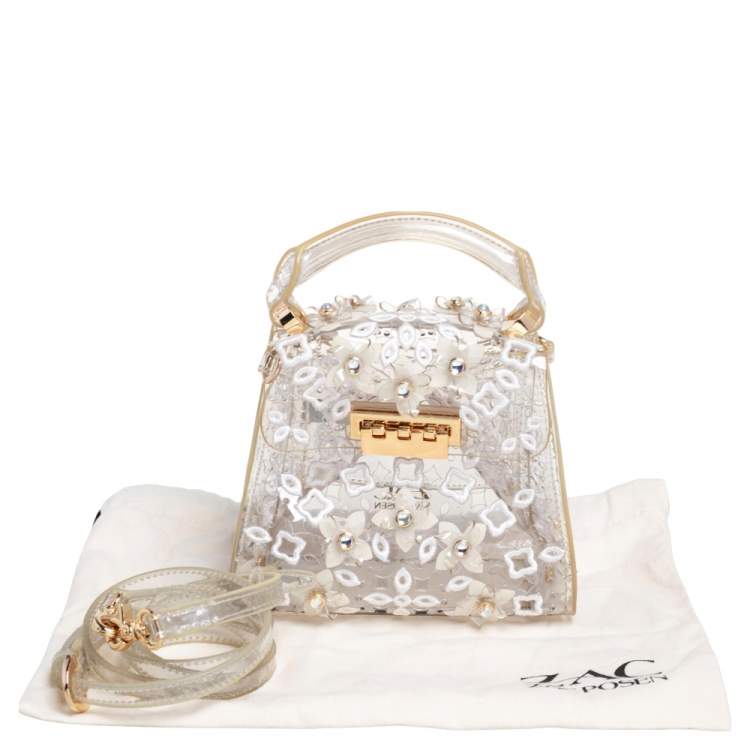 Pre Owned Zac Posen Clear PVC Floral Appliqué Embellished Mini Eartha Top Handle Bag