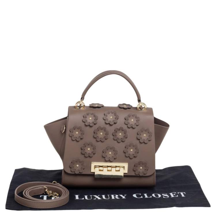 مملوكة مسبقًا Zac Posen Dark Beige Floral Applique Leather Eartha Top Handle Bag