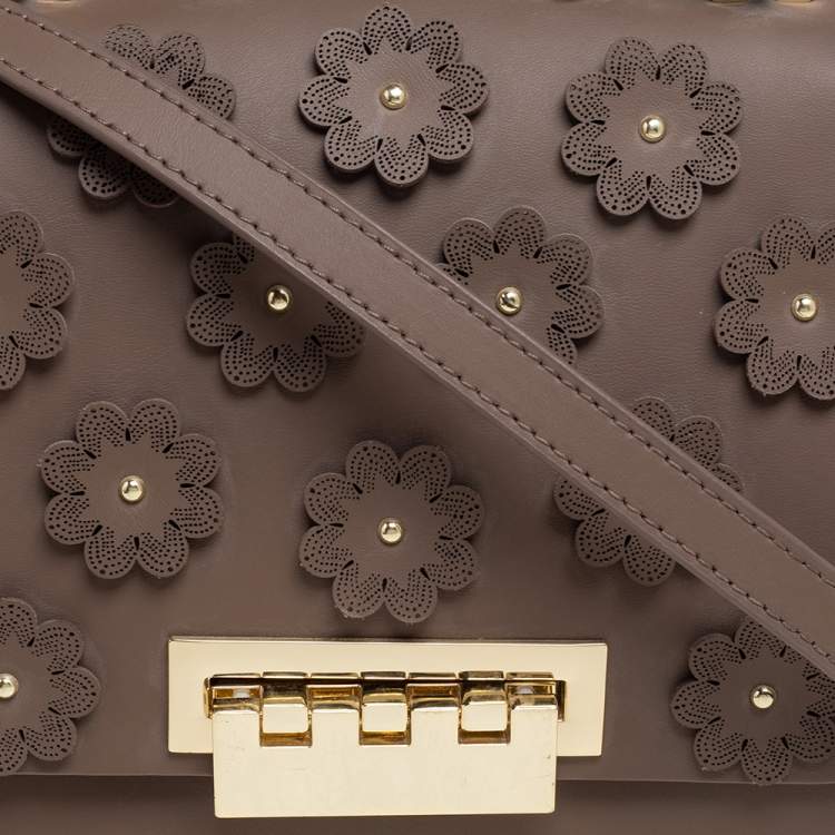مملوكة مسبقًا Zac Posen Dark Beige Floral Applique Leather Eartha Top Handle Bag