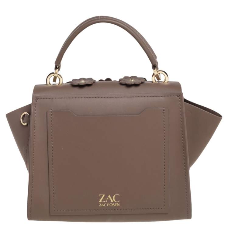 مملوكة مسبقًا Zac Posen Dark Beige Floral Applique Leather Eartha Top Handle Bag