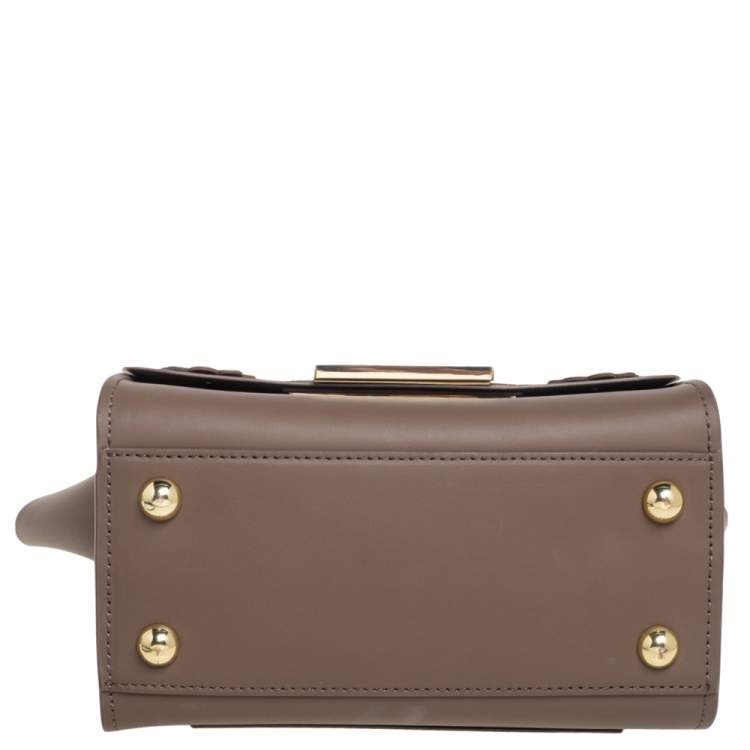 مملوكة مسبقًا Zac Posen Dark Beige Floral Applique Leather Eartha Top Handle Bag