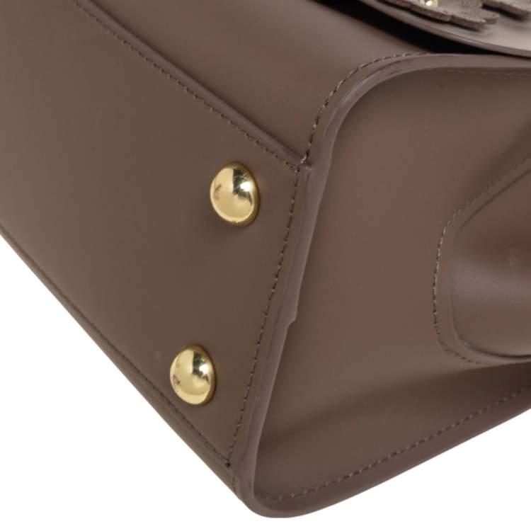 مملوكة مسبقًا Zac Posen Dark Beige Floral Applique Leather Eartha Top Handle Bag