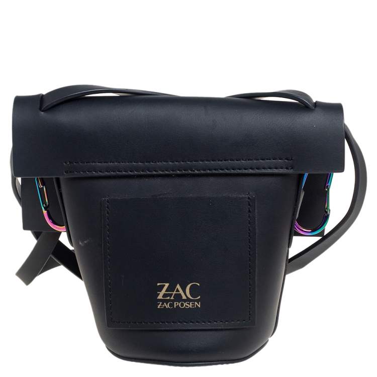Pre Owned Zac Posen Black Leather Belay Oil Slick Crossbody Bag