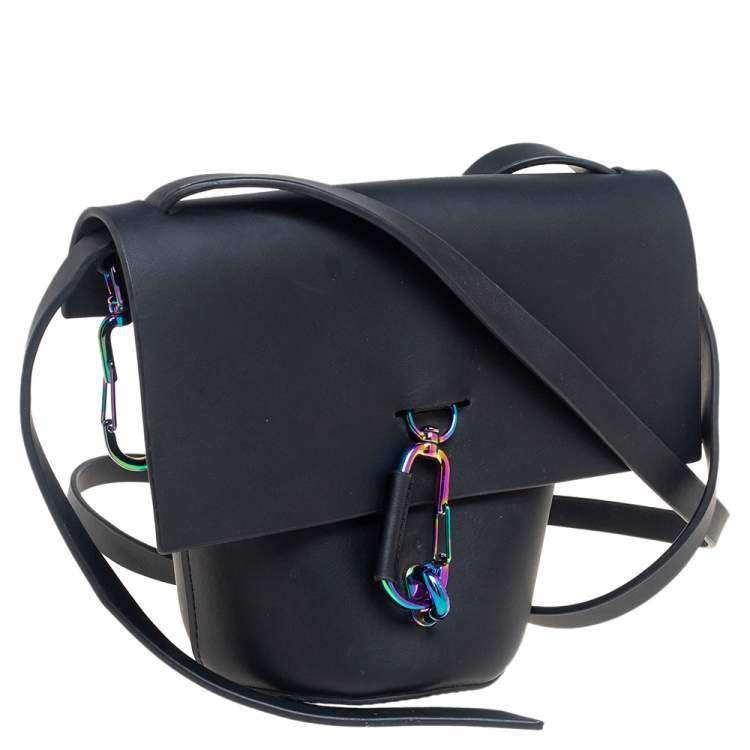 Pre Owned Zac Posen Black Leather Belay Oil Slick Crossbody Bag