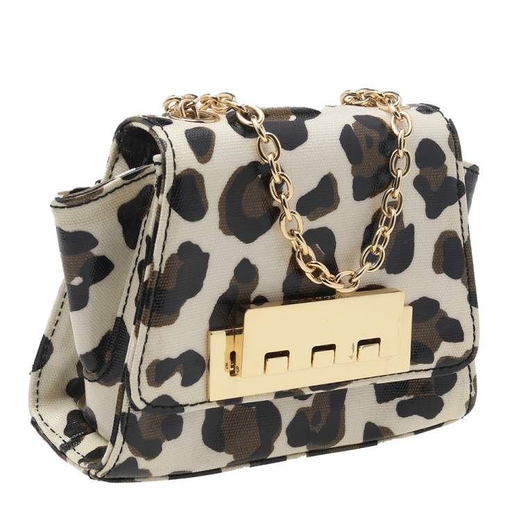 مملوكة مسبقًا Zac Posen White Leopard Print Coated Canvas Mini Eartha Shoulder Bag