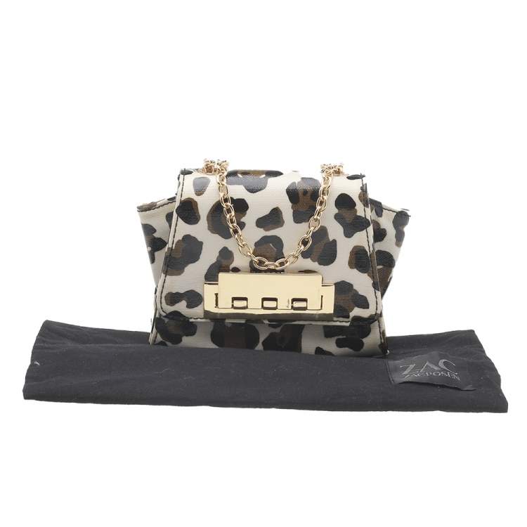 مملوكة مسبقًا Zac Posen White Leopard Print Coated Canvas Mini Eartha Shoulder Bag