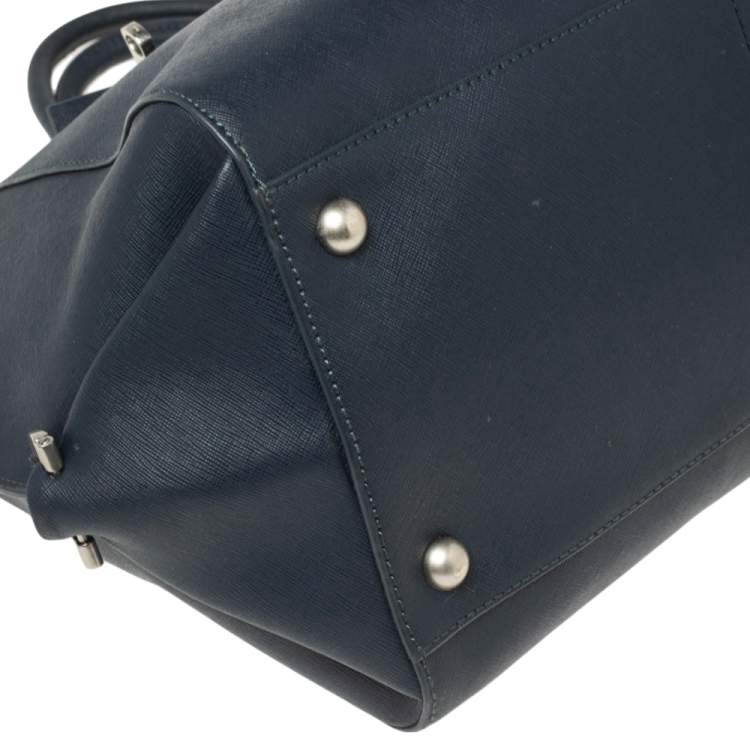Pre Owned Zac Posen Navy Blue Saffiano Leather Front Zip Tote