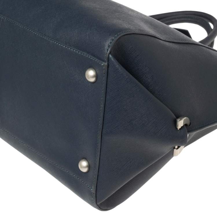 Pre Owned Zac Posen Navy Blue Saffiano Leather Front Zip Tote