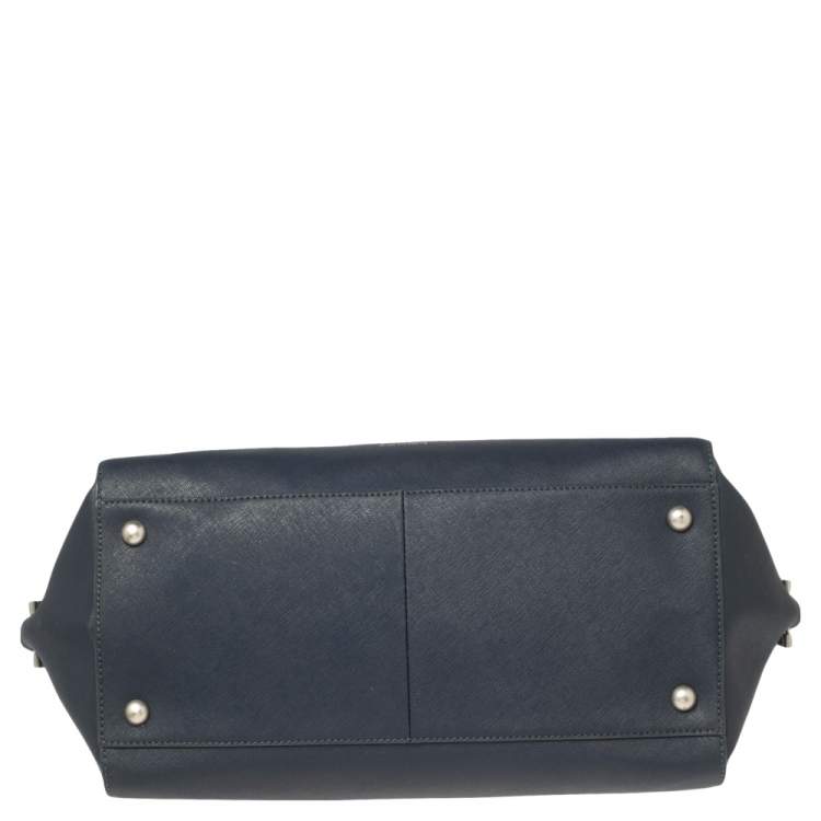 Pre Owned Zac Posen Navy Blue Saffiano Leather Front Zip Tote
