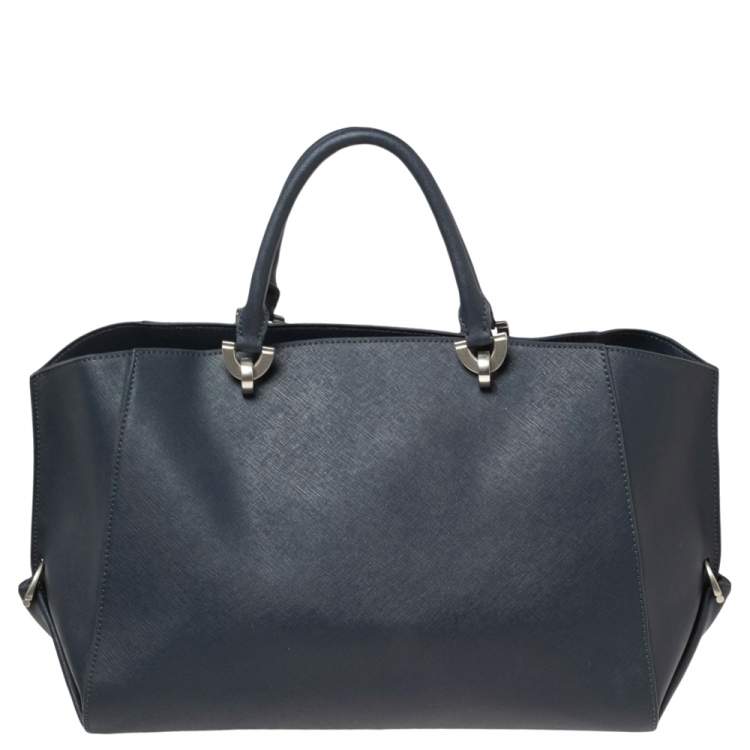 Pre Owned Zac Posen Navy Blue Saffiano Leather Front Zip Tote
