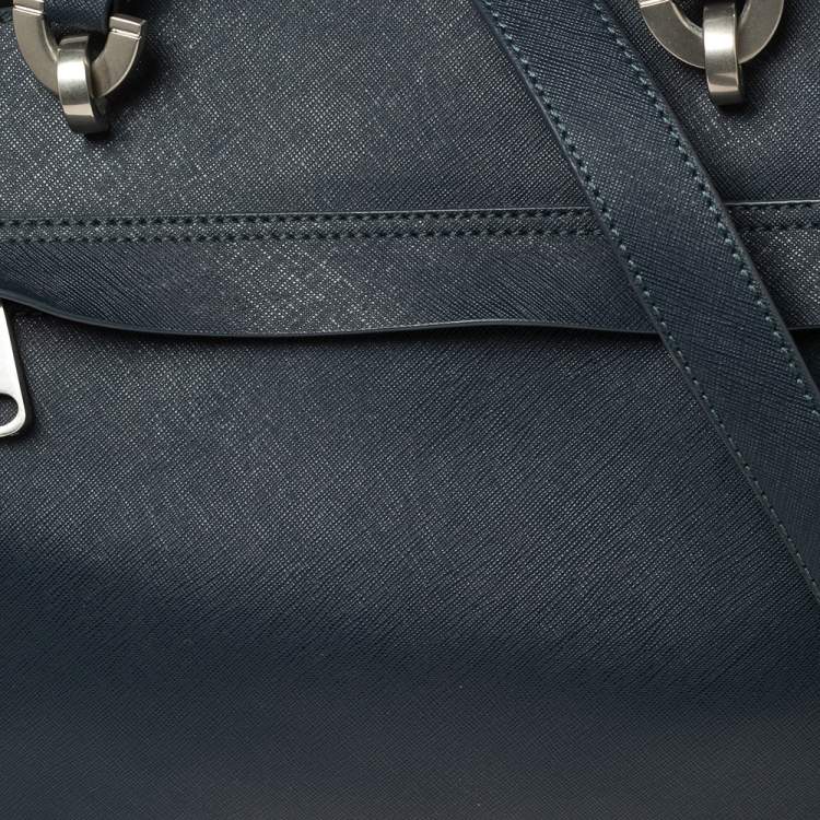 Pre Owned Zac Posen Navy Blue Saffiano Leather Front Zip Tote