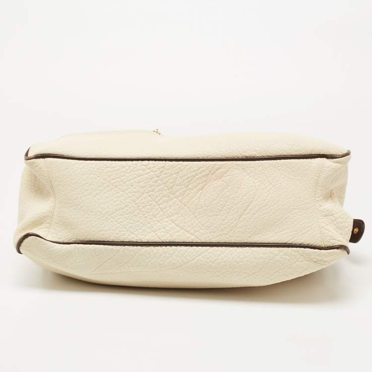 Pre Owned Zac Posen Off White/Brown Grained Leather Frame Tote