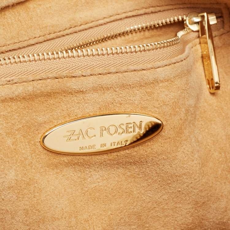 Pre Owned Zac Posen Off White/Brown Grained Leather Frame Tote