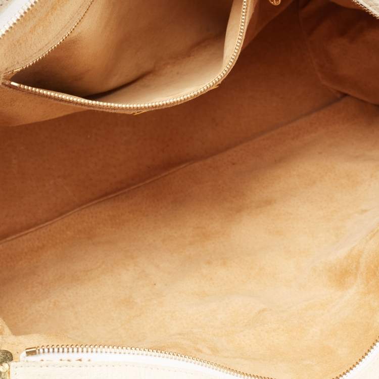 Pre Owned Zac Posen Off White/Brown Grained Leather Frame Tote