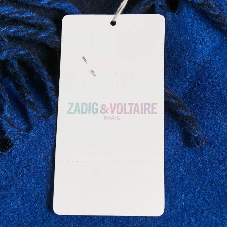 Pre Owned Zadig & Voltaire Blue Rhythm Intarsia Wool Blend Reversible Elliot Scarf 