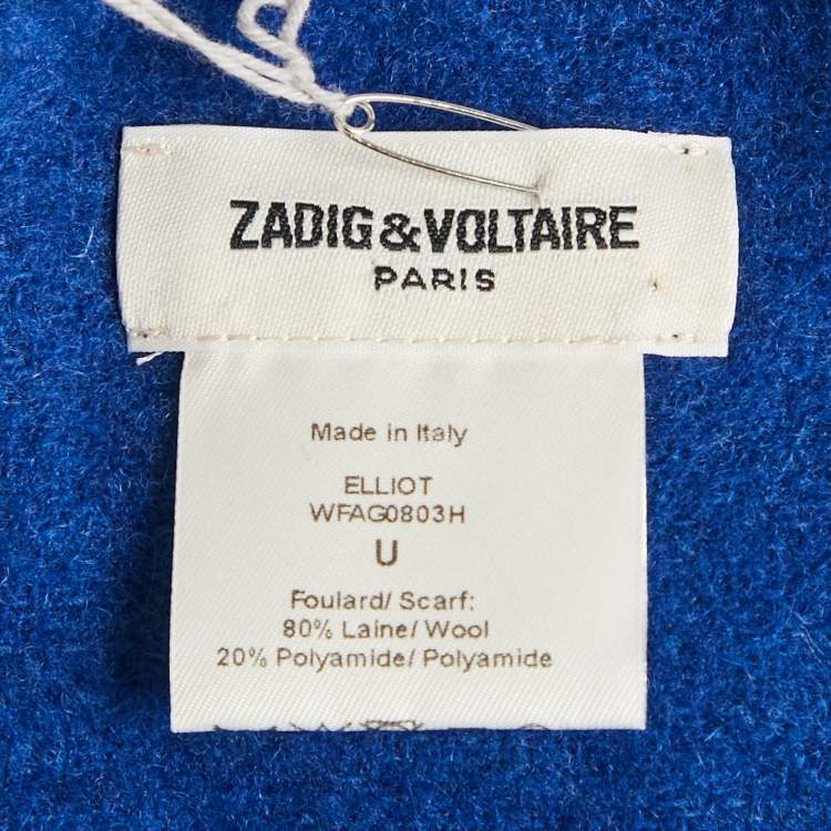 Pre Owned Zadig & Voltaire Blue Rhythm Intarsia Wool Blend Reversible Elliot Scarf 