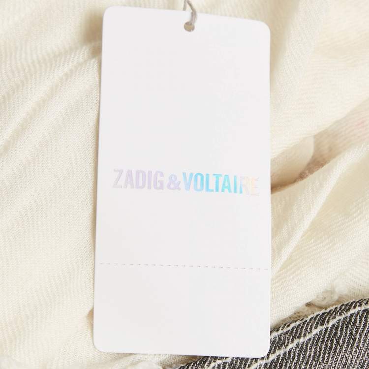 Pre Owned Zadig & Voltaire Off White Wool Blend Tanael Beads Scarf
