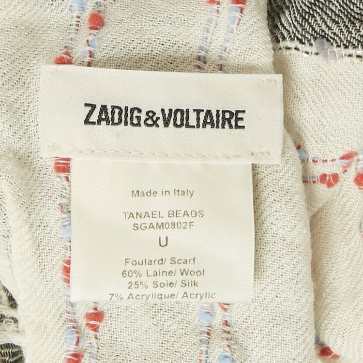 Pre Owned Zadig & Voltaire White Wool Blend Tanael Beads Scarf