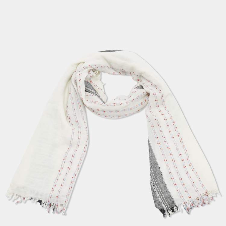 Pre Owned Zadig & Voltaire White Wool Blend Tanael Beads Scarf