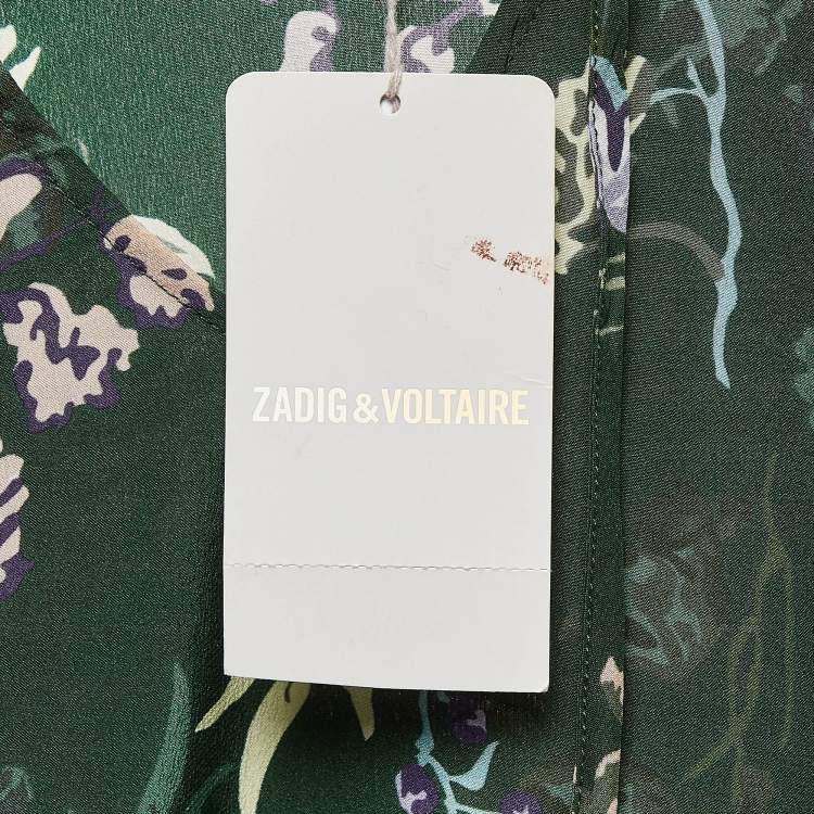 Pre Owned Zadig & Voltaire Green Resist Print Silk Season Dress S