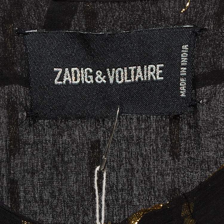 Pre Owned Zadig & Voltaire Black/Gold Crepe Rool Shiny Ruffled Dress M
