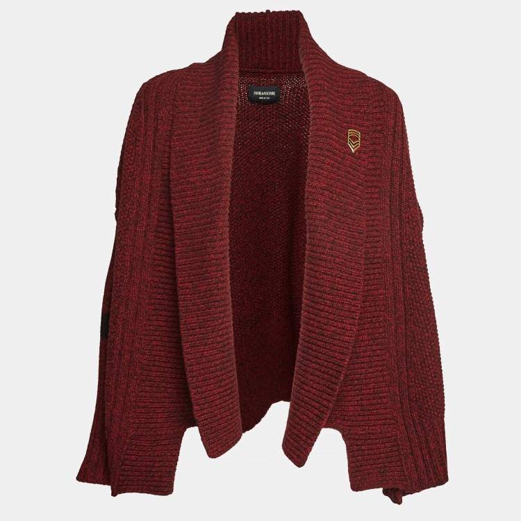 Zadig Voltaire Burgundy Rib Knit Shawl Collar Cardigan XS S Zadig Voltaire TLC