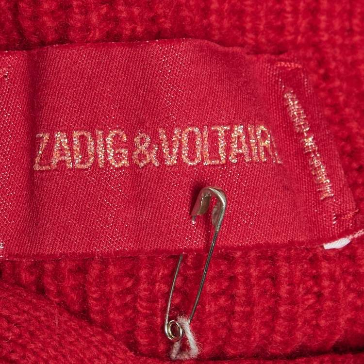 Pre Owned Zadig & Voltaire Red Rib Knit Lace-Up Kassy LC Sweater L