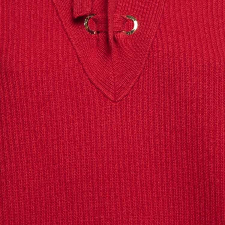 Pre Owned Zadig & Voltaire Red Rib Knit Lace-Up Kassy LC Sweater L