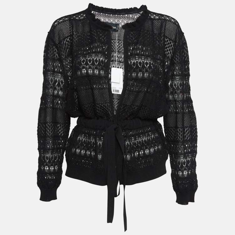 Pre Owned Zadig & Voltaire Black Crochet Knit Wrap Maddie Cardigan S