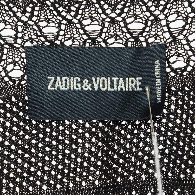 Pre Owned Zadig & Voltaire Black Crochet Knit Wrap Maddie Cardigan S