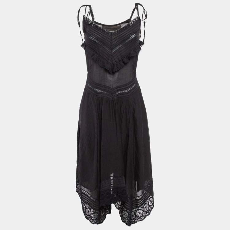 Pre Owned Zadig & Voltaire Black Lace Trim Cotton Rilli Asymmetric Midi Dress S