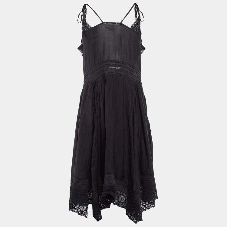 Pre Owned Zadig & Voltaire Black Lace Trim Cotton Rilli Asymmetric Midi Dress S