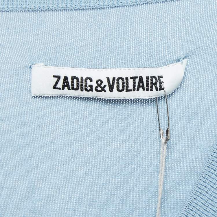 Pre Owned  Zadig & Voltaire Blue Cotton Knit V-Neck Keddy Sweatshirt S