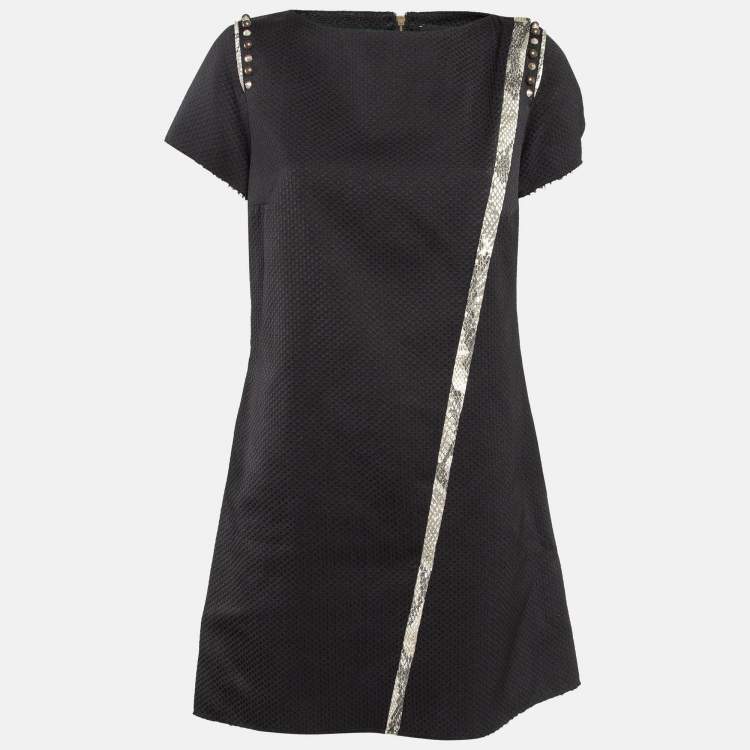 Pre Owned Zadig & Voltaire Black Textured Cotton Blend Trim Detail Studded Mini Dress M