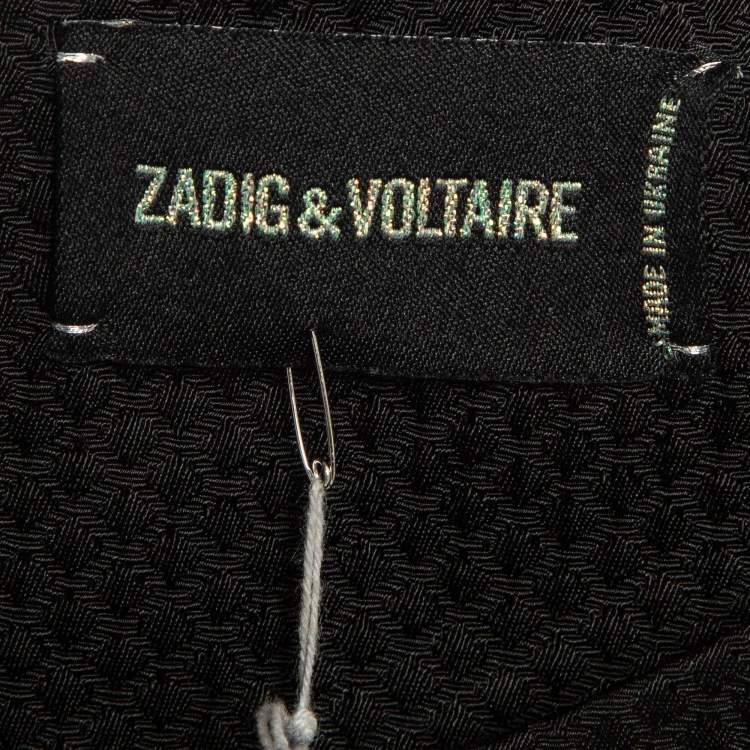 Pre Owned Zadig & Voltaire Black Textured Cotton Blend Trim Detail Studded Mini Dress M