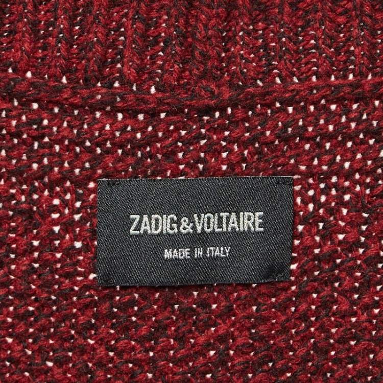 Pre Owned Zadig & Voltaire Burgundy Rib Knit Shawl Collar Mystic Cardigan M/L