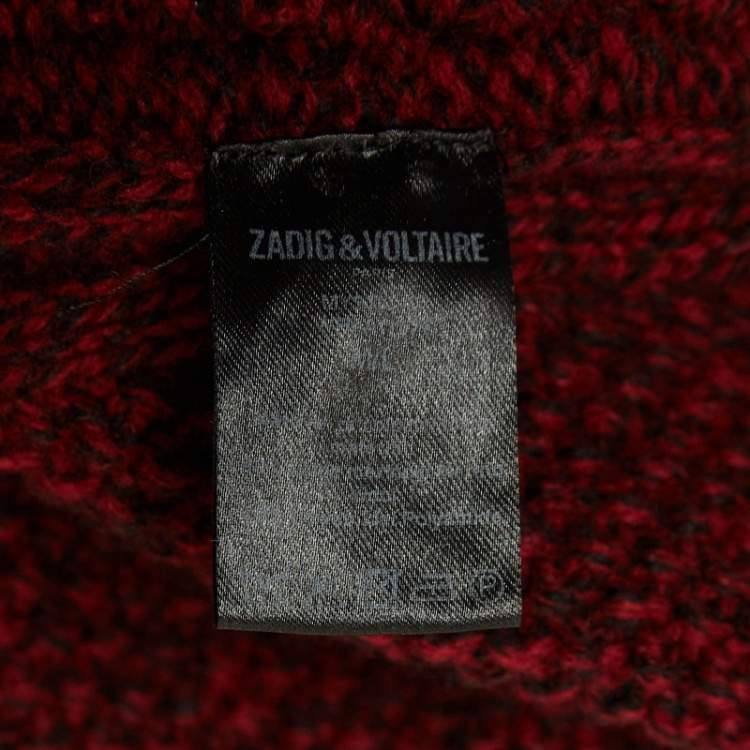 Pre Owned Zadig & Voltaire Burgundy Rib Knit Shawl Collar Mystic Cardigan M/L