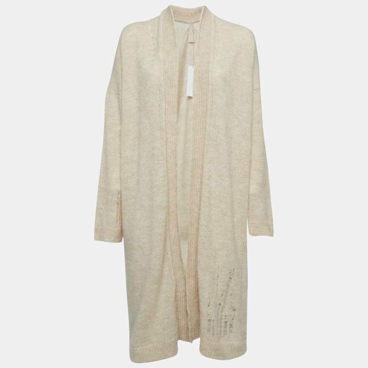 Pre Owned Zadig & Voltaire Beige Wool Blend Knit Ripped Style Long Cardigan M/L